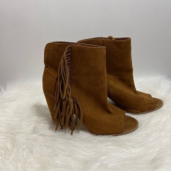 Dolce Vita Leather Suede Fringe Side Peep Toe Bootie -- 9.5 - Picture 5 of 9
